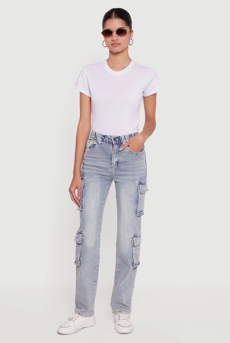 Womens Mineral Wash Whiskered Slim Leg Utility Jeans, Blue, Size 9-10