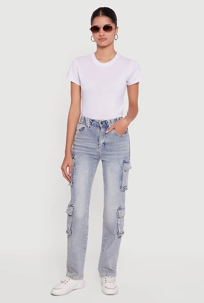 Womens Mineral Wash Whiskered Slim Leg Utility Jeans, Blue, Size 9-10