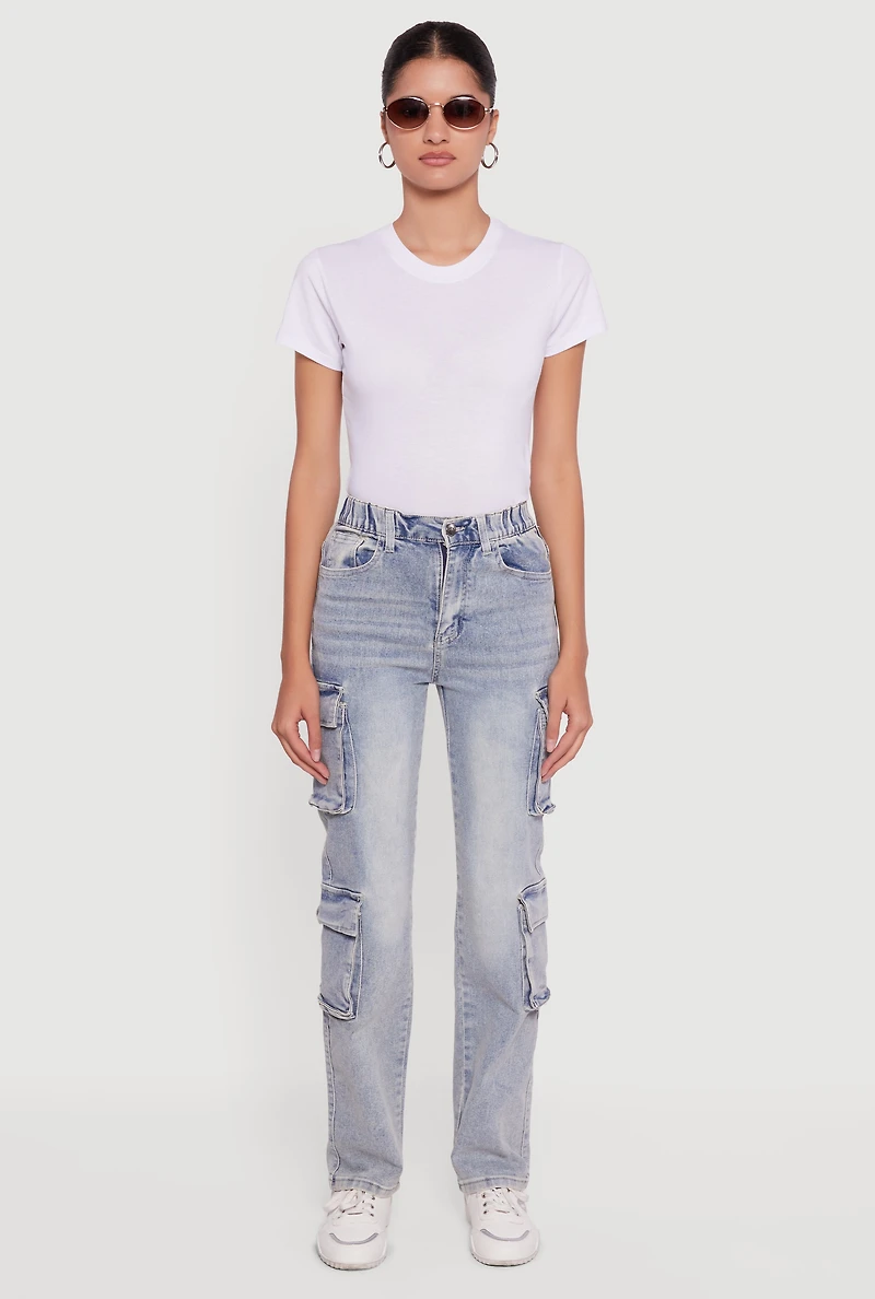 Womens Mineral Wash Whiskered Slim Leg Utility Jeans, Blue, Size 9-10