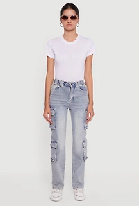 Womens Mineral Wash Whiskered Slim Leg Utility Jeans, Blue, Size 9-10