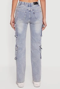 Womens Mineral Wash Whiskered Slim Leg Utility Jeans, Blue, Size 9-10