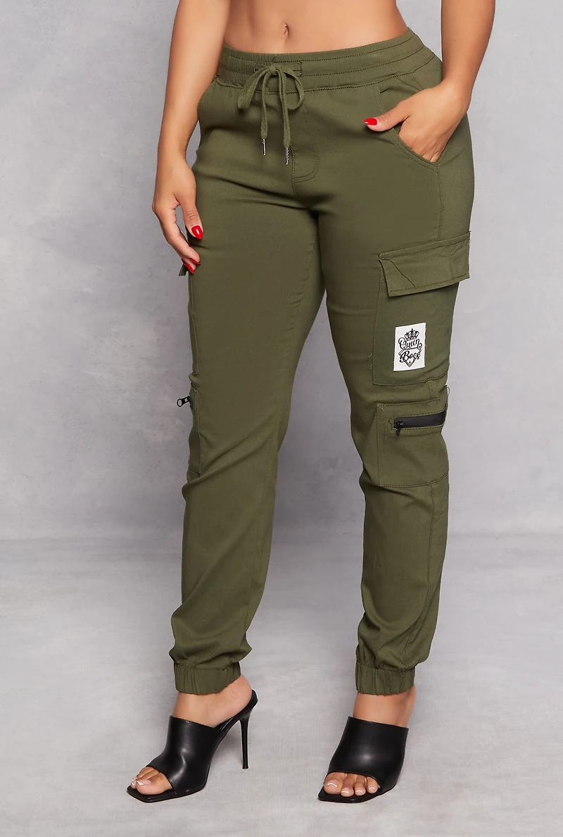Womens Queen Boss Cargo Joggers, Green, Size L