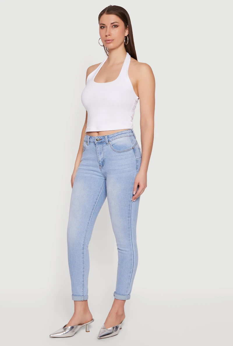 Mid Rise Skinny Jeans with Rolled Cuffs