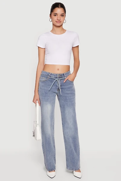 Mid Rise Tie Waist Belted Jeans