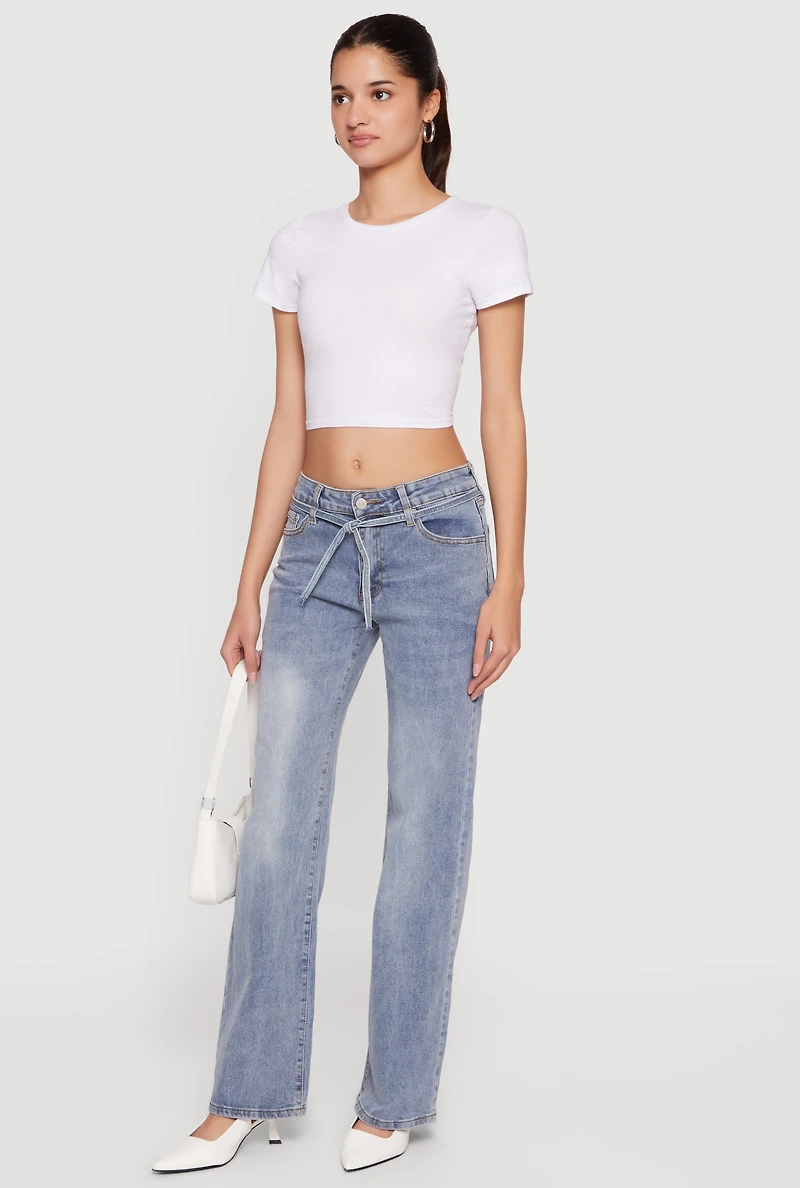 Mid Rise Tie Waist Belted Jeans