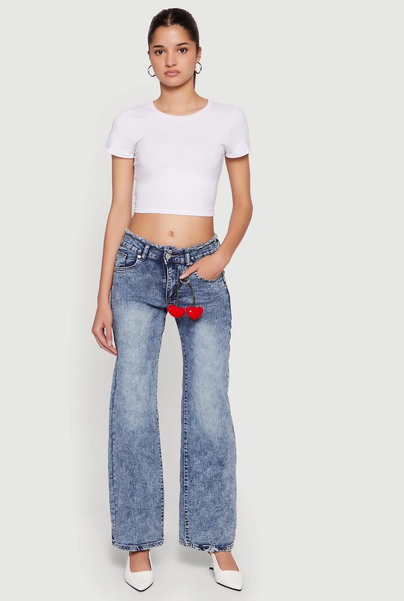 Cherry Plush Keychain Detail Acid Wash Jeans