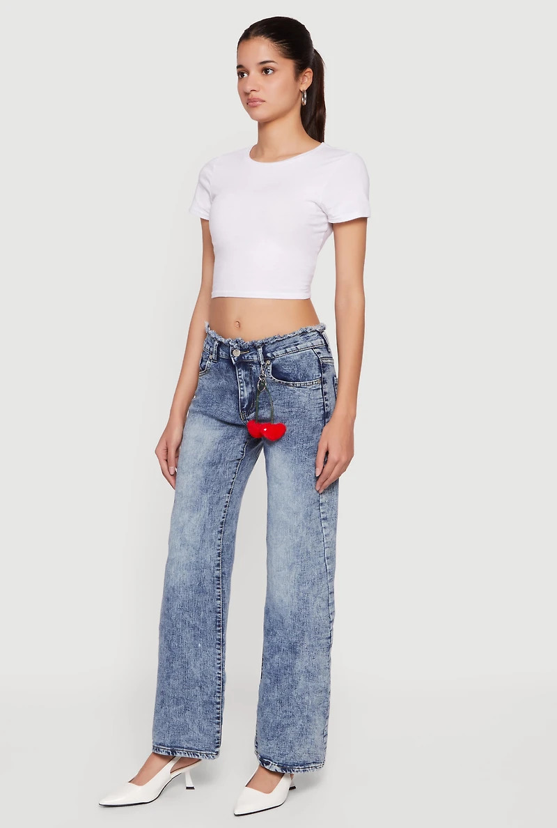 Cherry Plush Keychain Detail Acid Wash Jeans