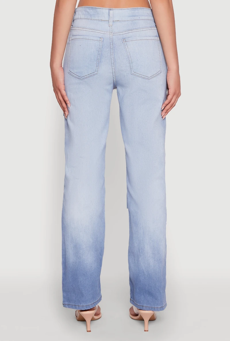 Ombre Slashed Straight Leg Jeans