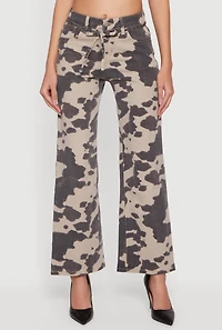 Cow Print Tie Waist Belted Wide Leg Pants