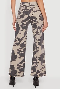 Cow Print Tie Waist Belted Wide Leg Pants