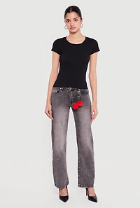Trendy Acid Wash Jeans with Cherry Keychain Included