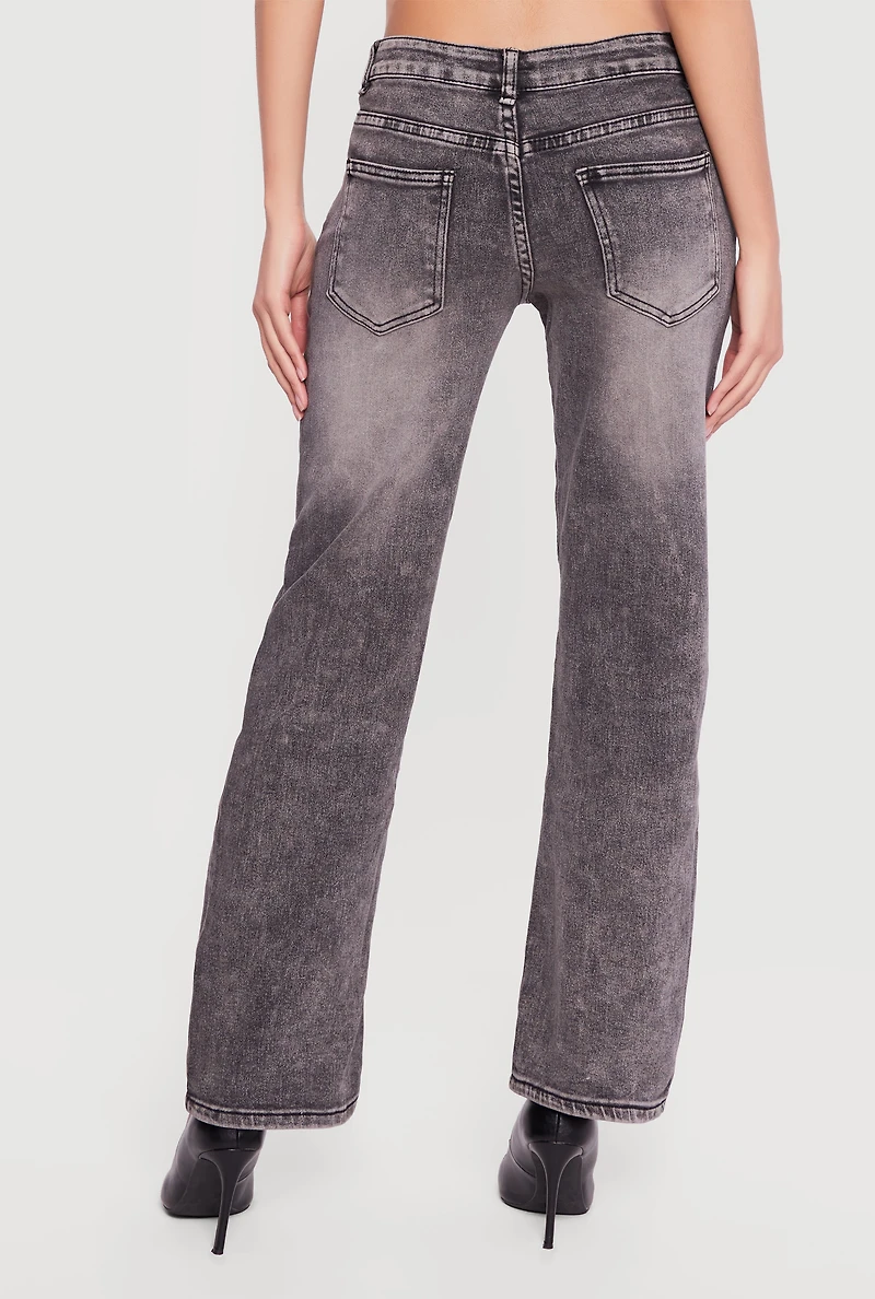 Trendy Acid Wash Jeans with Cherry Keychain Included