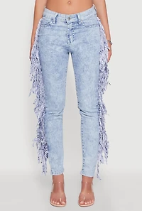 Womens Mineral Wash Fringe Jeans, Blue, Size 9