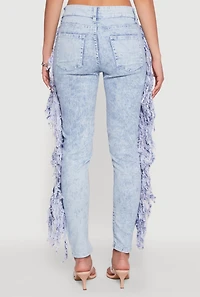 Womens Mineral Wash Fringe Jeans, Blue, Size 9