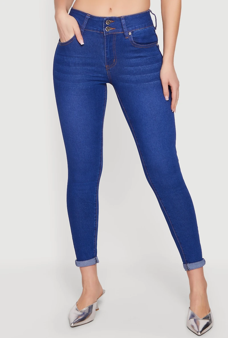 Two Button Rolled Cuff Skinny Jeans
