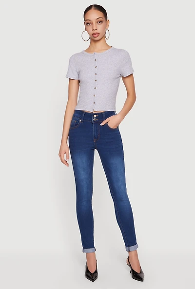 Two Button Rolled Cuff Skinny Jeans