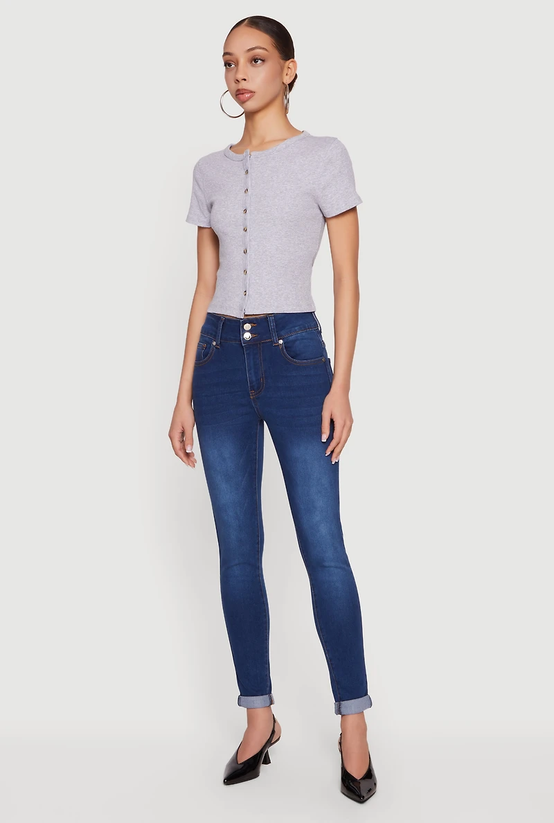 Two Button Rolled Cuff Skinny Jeans
