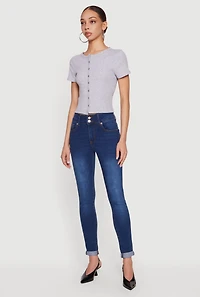 Two Button Rolled Cuff Skinny Jeans