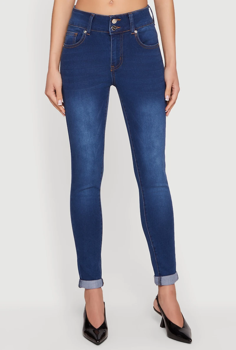 Two Button Rolled Cuff Skinny Jeans