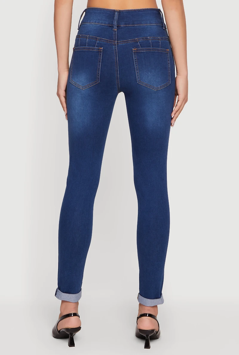 Two Button Rolled Cuff Skinny Jeans