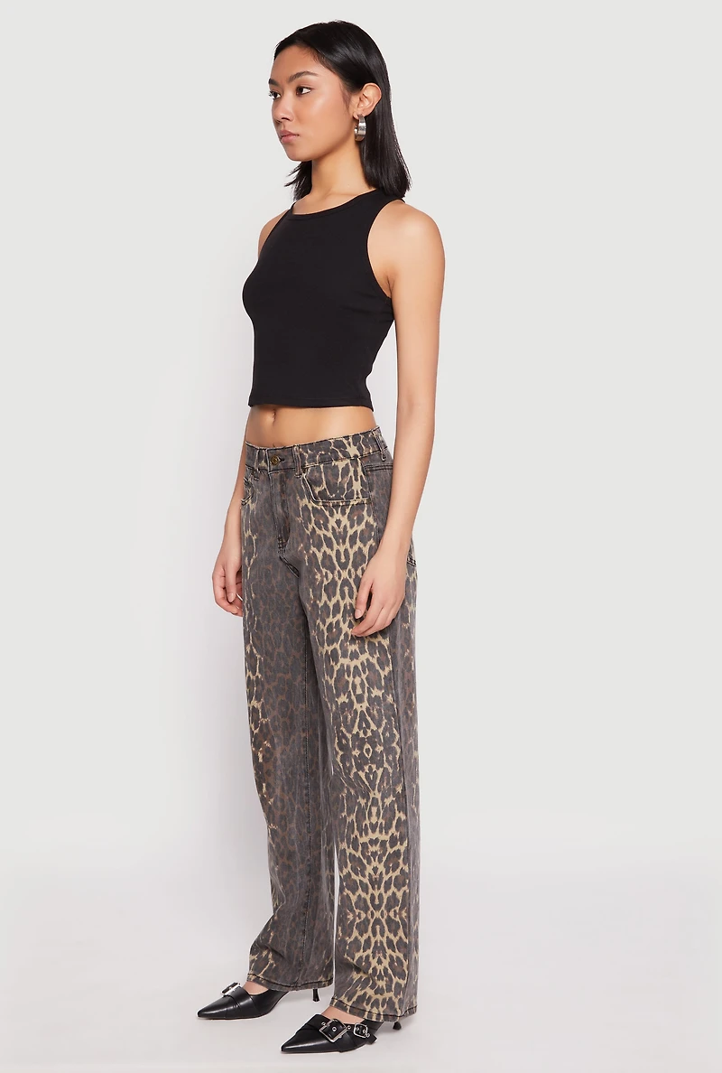 Womens Leopard Print Pants, Brown, Size 9