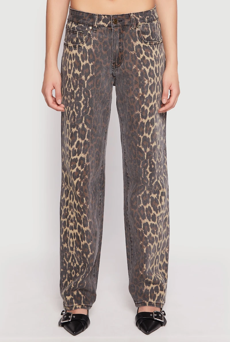 Womens Leopard Print Pants, Brown, Size 9