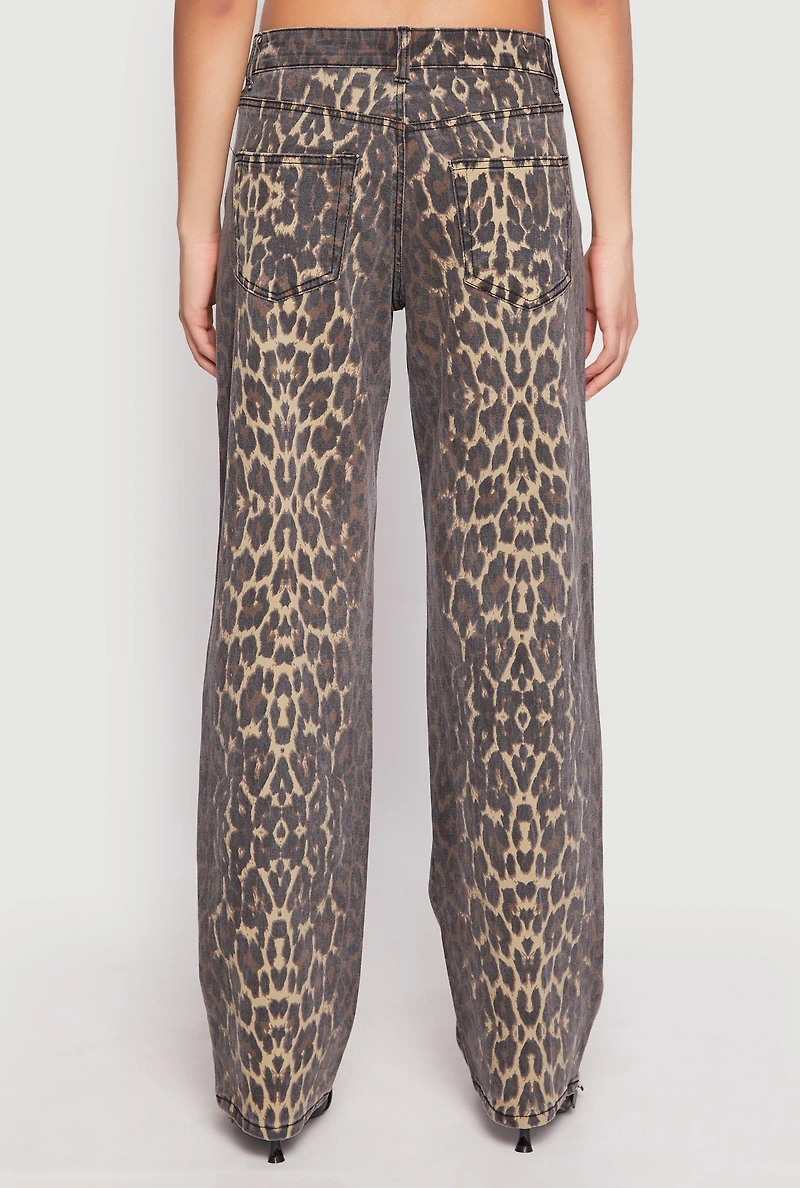 Womens Leopard Print Pants, Brown, Size 9