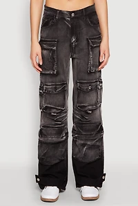 Womens Daisy Mineral Wash Multi Pocket Cargo Jeans, Grey, Size M