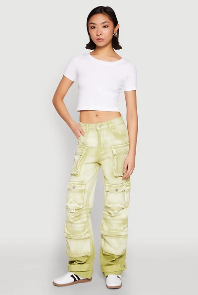 Womens Daisy Mineral Wash Multi Pocket Cargo Jeans, Green,