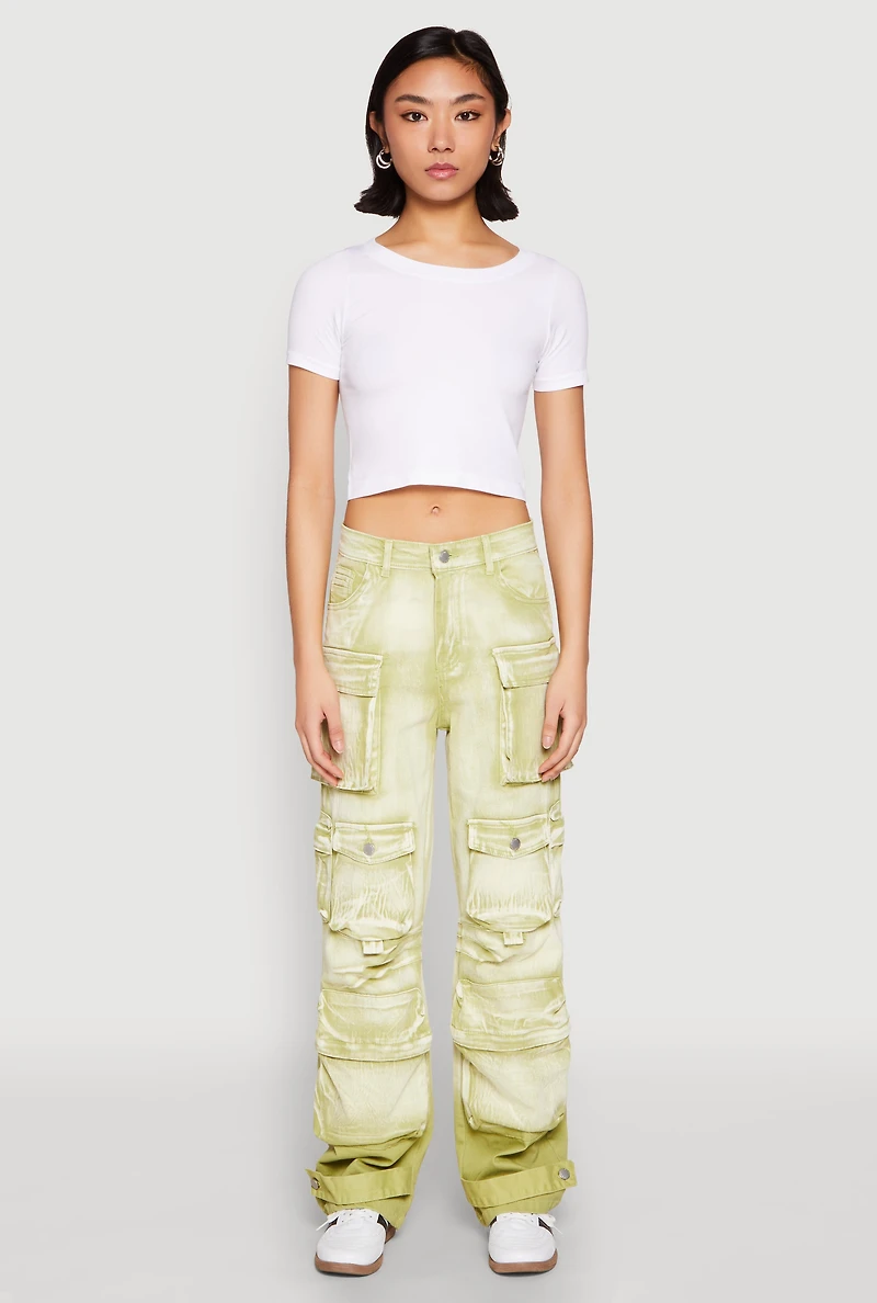 Womens Daisy Mineral Wash Multi Pocket Cargo Jeans, Green, Size S