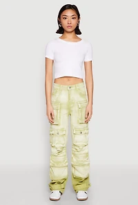 Womens Daisy Mineral Wash Multi Pocket Cargo Jeans, Green, Size S