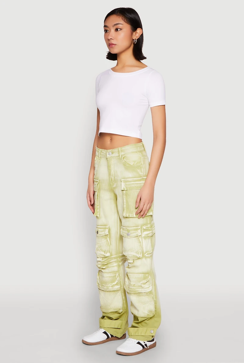 Womens Daisy Mineral Wash Multi Pocket Cargo Jeans, Green, Size S