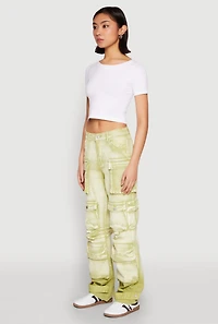 Womens Daisy Mineral Wash Multi Pocket Cargo Jeans, Green, Size S
