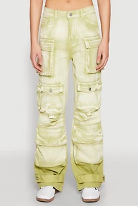 Womens Daisy Mineral Wash Multi Pocket Cargo Jeans, Green, Size S