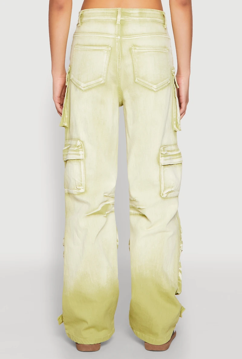 Womens Daisy Mineral Wash Multi Pocket Cargo Jeans, Green,