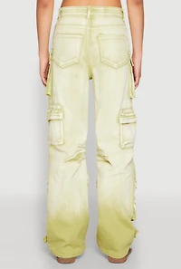 Womens Daisy Mineral Wash Multi Pocket Cargo Jeans, Green,