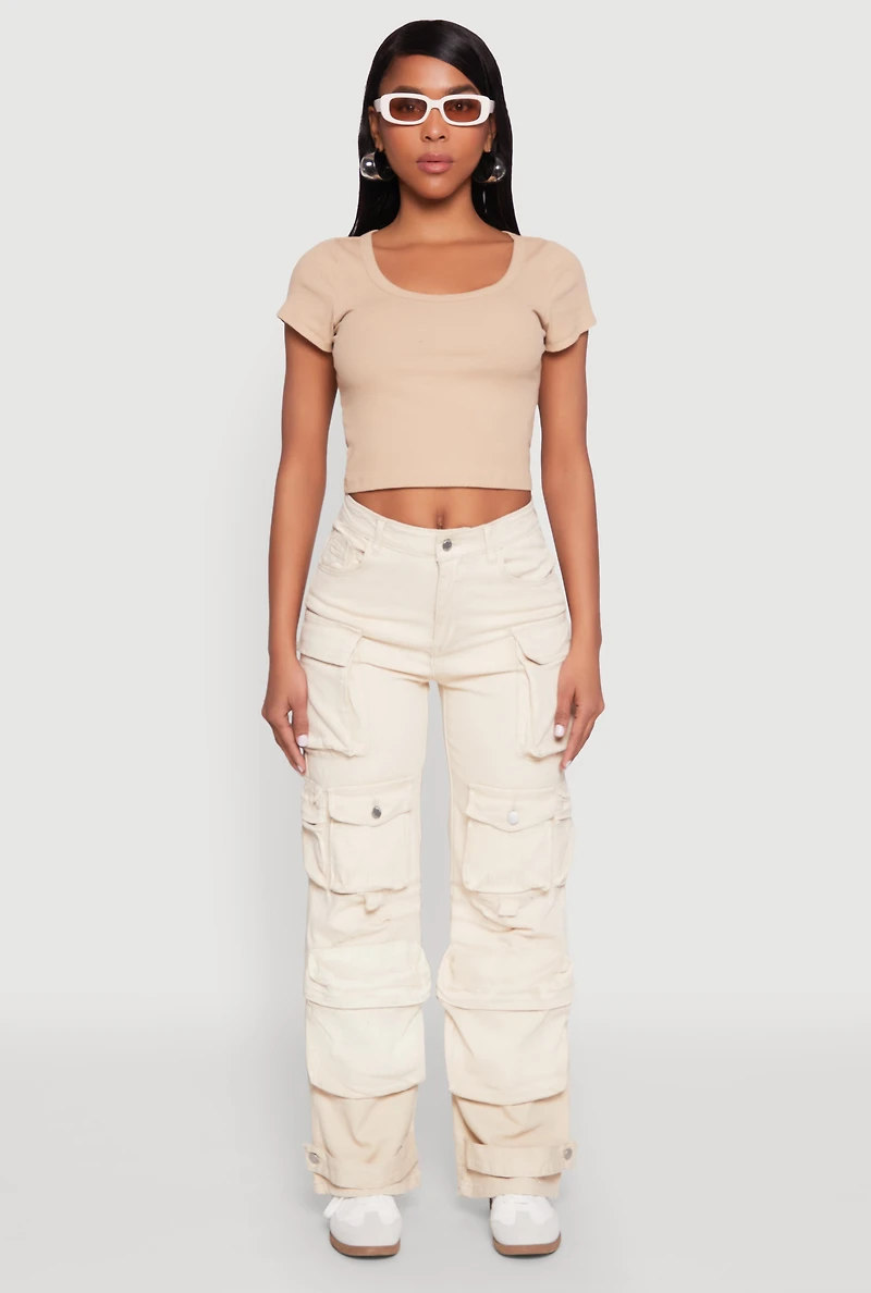 Womens Daisy Mineral Wash Multi Pocket Cargo Jeans, Khaki, Size M