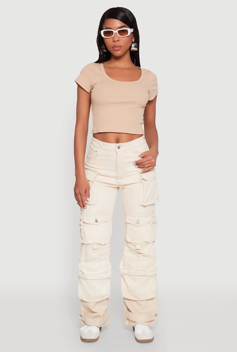 Womens Daisy Mineral Wash Multi Pocket Cargo Jeans, Khaki, Size M