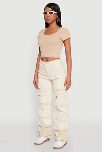 Womens Daisy Mineral Wash Multi Pocket Cargo Jeans, Khaki, Size M