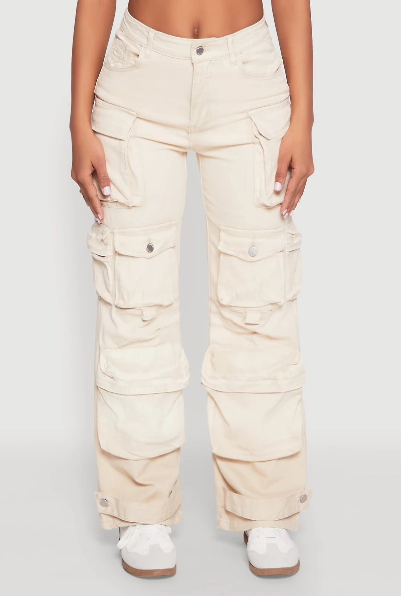 Womens Daisy Mineral Wash Multi Pocket Cargo Jeans, Khaki, Size M