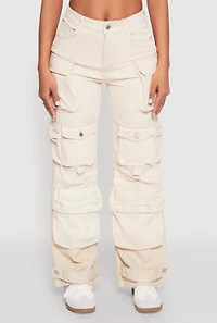Womens Daisy Mineral Wash Multi Pocket Cargo Jeans, Khaki, Size M