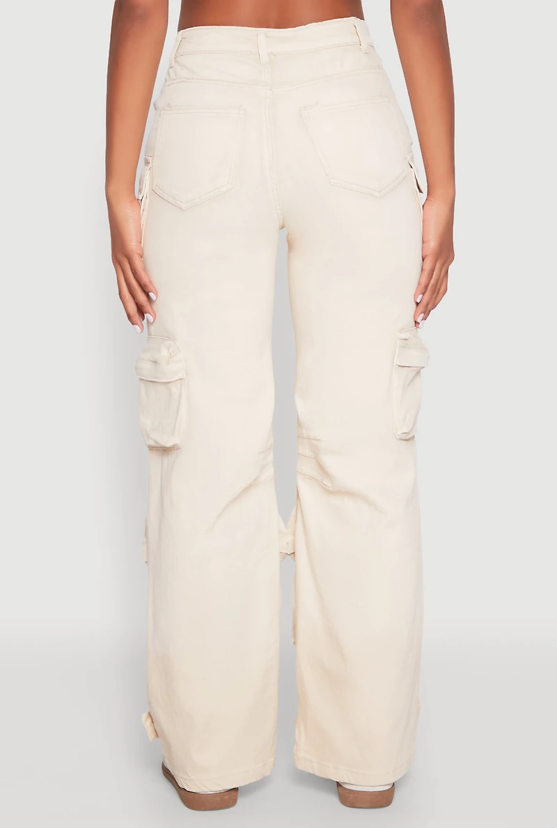 Womens Daisy Mineral Wash Multi Pocket Cargo Jeans, Khaki, Size M