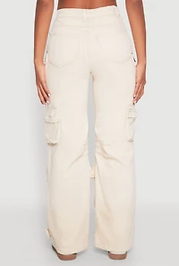 Womens Daisy Mineral Wash Multi Pocket Cargo Jeans, Khaki, Size M