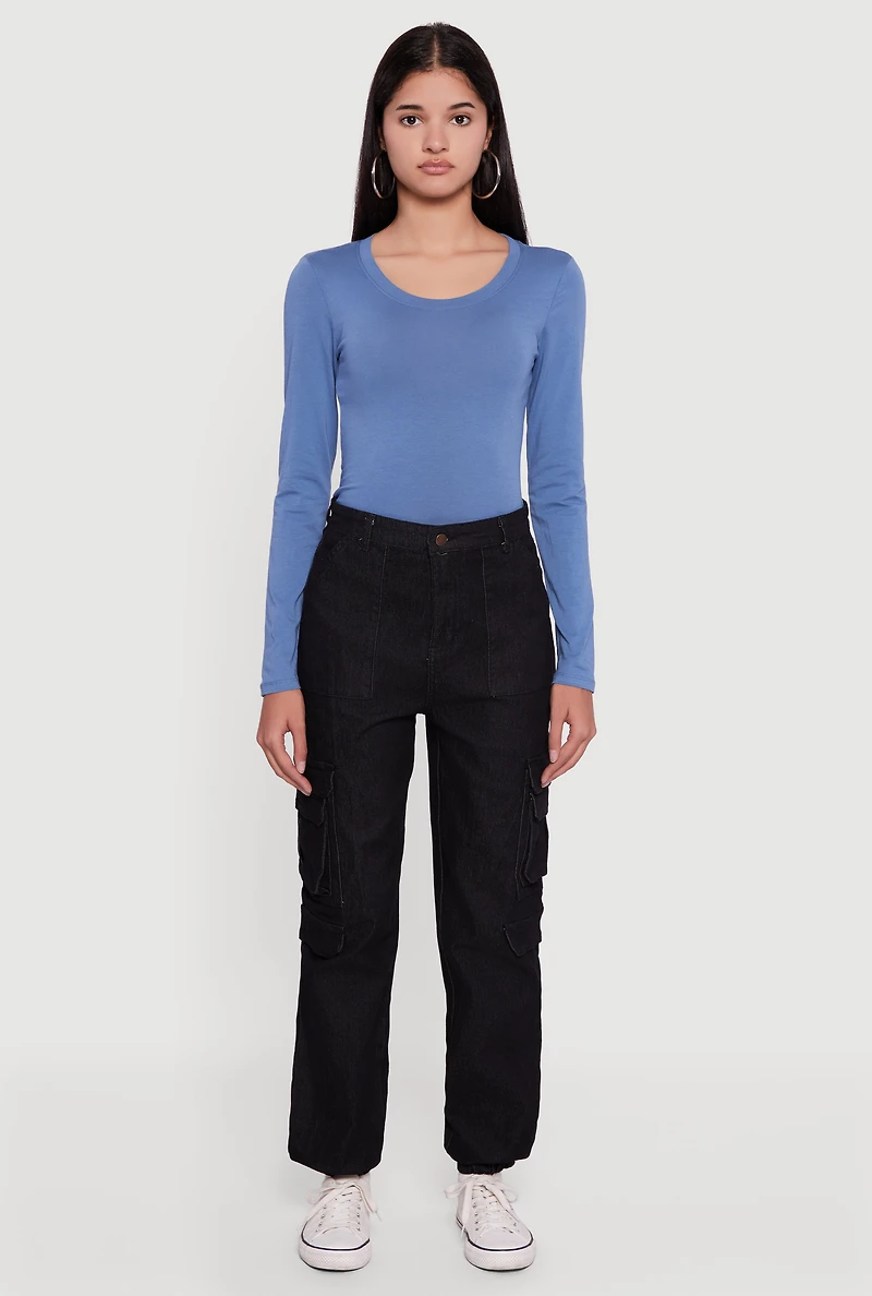 Solid Denim Cargo Joggers