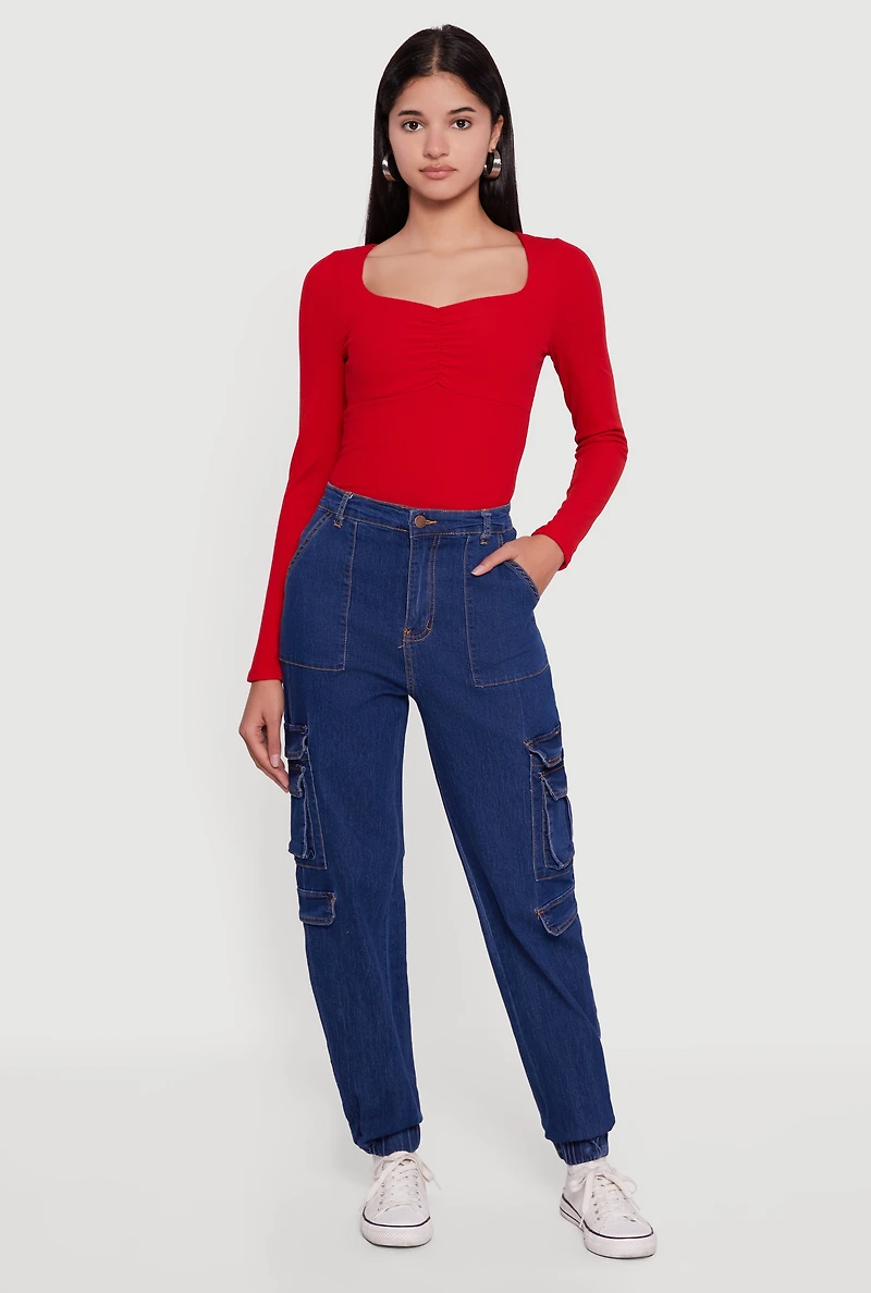 Solid Denim Cargo Joggers