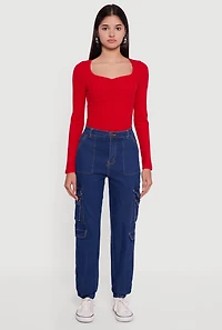 Solid Denim Cargo Joggers