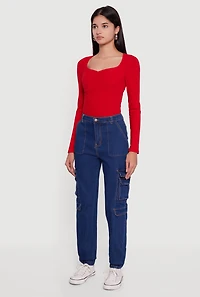 Solid Denim Cargo Joggers