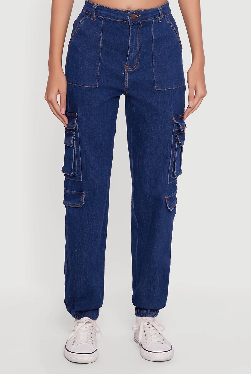 Solid Denim Cargo Joggers