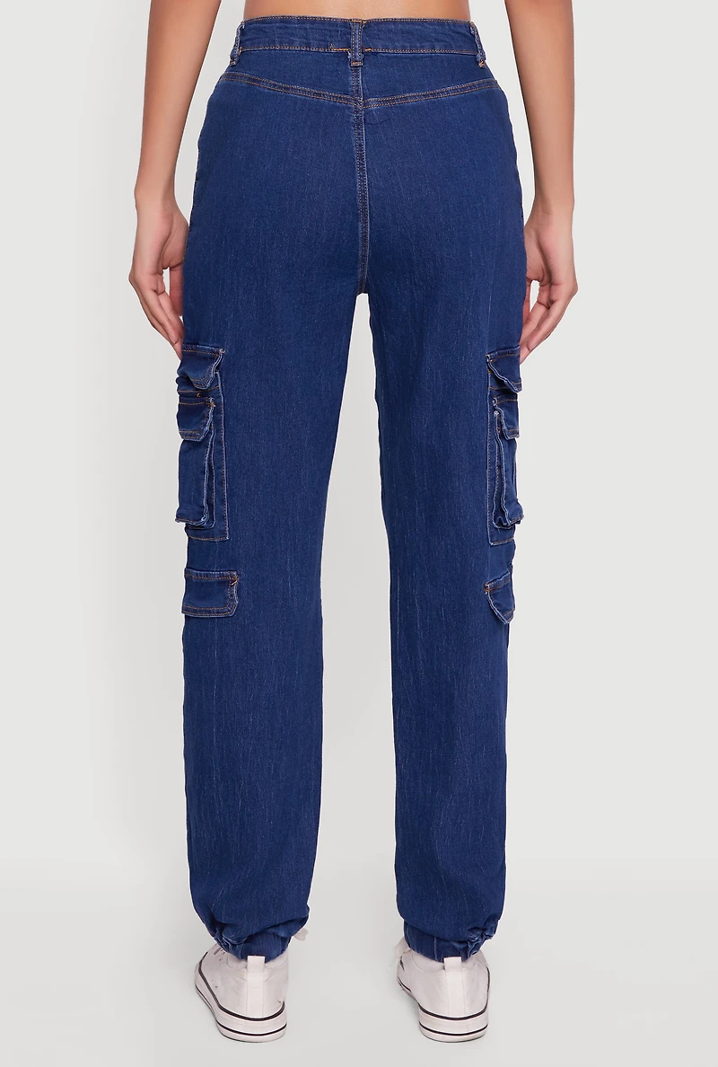 Solid Denim Cargo Joggers