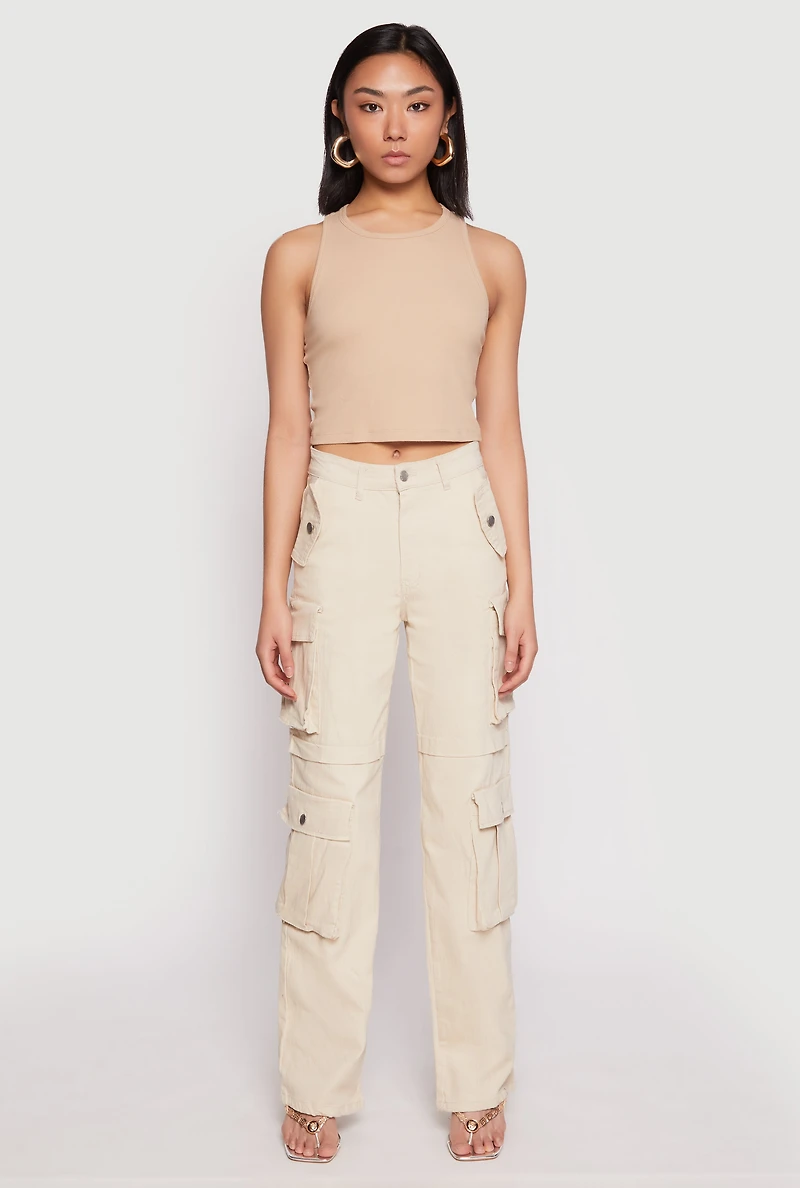 Womens Daisy Four Cargo Pocket Straight Leg Pants, Khaki, Size XL